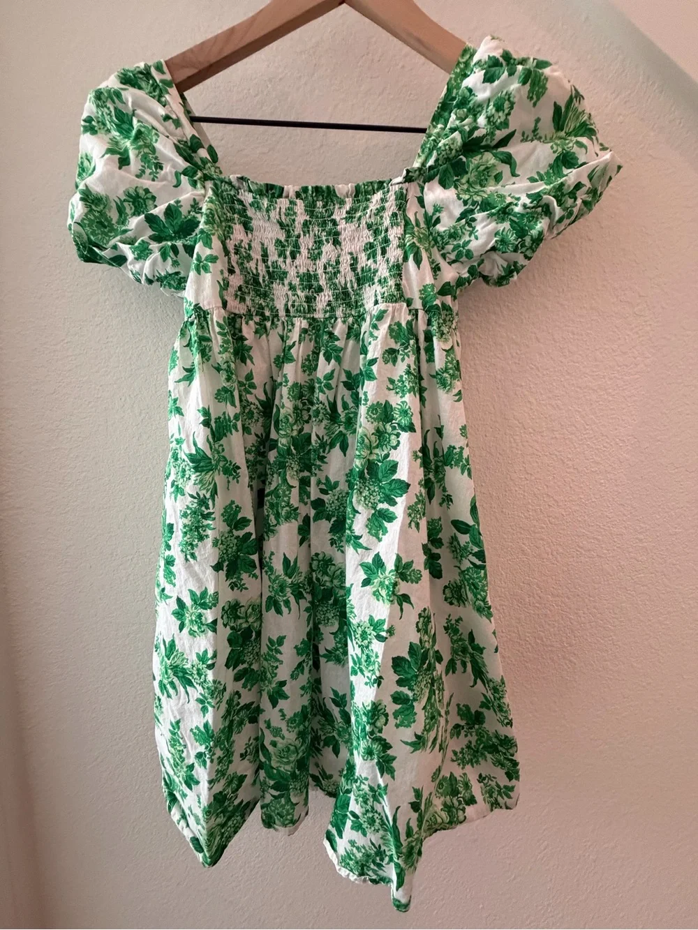 Janie and Jack Green Floral Smocked White Dress- Size 8